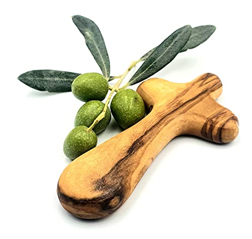 Zuluf Hand Held Olivewood Comfort Cross Bethlehem | Olive Wood Clinging Medium Wooden Cross From Bethlehem | Religious Christian Gift & Certificate Of Authenticity | Crs002 9.5Cm / 3.7 Inches #TOP5