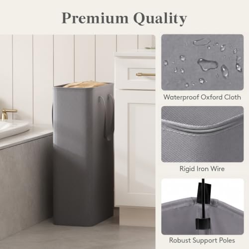 Image of Lifewit Slim Collapsible Laundry Basket with Handles, 65L, Grey