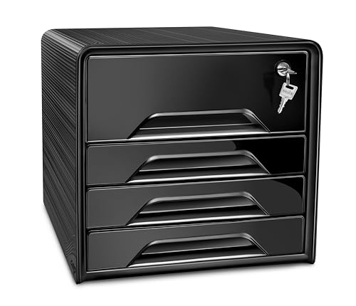 CEP Bloc de classement avec serrure Module Organisateur 4 tiroirs Rangement documents Bureau Smoove Secure Noir