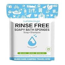 Disposable Rinse Free Bath Sponges, No Rinse Bathing Wipes for Adults, Soap Infused Dry Shower Wipes for Elderly, Bedridden, Camping, Post Surgery25 Count 1 Pack