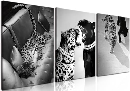 Framed Cheetah Vintage Wall Art Set of 3, Trendy Wild Leopard Pictures Wall Decor, Black and White...