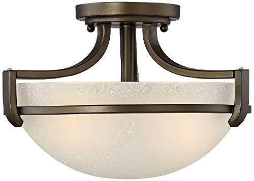 Regency Hill Mallot Rustic Close To Ceiling Light Semi Flush Mount Fixture 13" Wide Oil Rubbed Bronze Champagne Crackle Glass Bowl Shade For Bedroom Hallway Living Room Dining Room Bathroom #TOP2