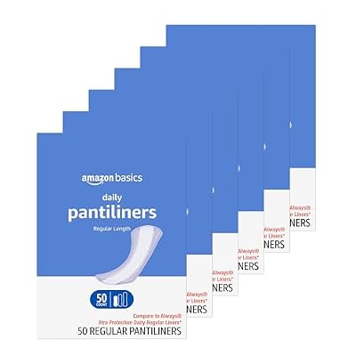 Amazon Basics Daily Pantiliner, Regular Length, Feminine Pads for Women, Unscented, 300 Count (6 Packs of 50) (Previously Solimo)