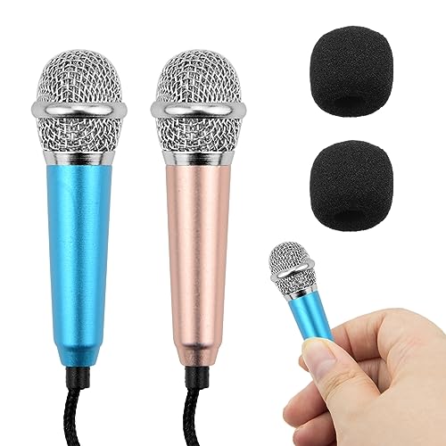 2 mini micrófonos de karaoke, pequeño para teléfono con cable universal de 3,5 mm, cable de metal, micrófono de condensador vocal portátil para ordenador portátil