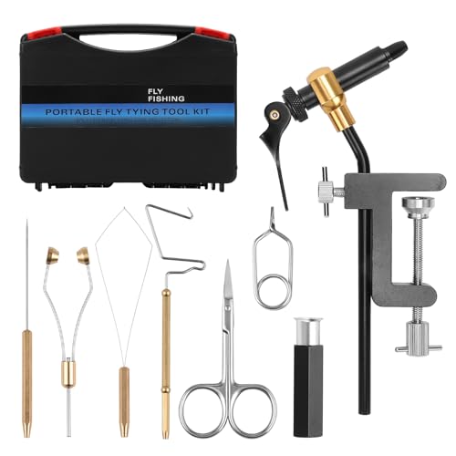SOUUXIU Fliegenfischen Bindewerkzeug-Set 8PCS Fliegenbindeset mit Fliegenbinder Schraubstock Spulenhalter Einfädler Nadel Peitsche Finisher Schere zum Fliegenfischen, Binden, Fliegen (8 Stück)