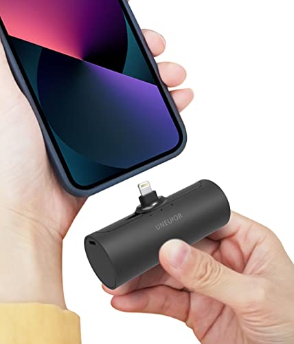 Mini Portable Charger Built in Cable 5000mAh Power Bank Ultra-Compact Battery Pack Phone Charger Portable Fast Charging Compatible with iPhone 13/13 Mini/13 Pro Max/12/12 Mini/SE/11 /XR/XS/X/8 (Black)