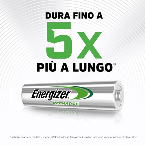 Energizer Recharge Extreme - Batterie Ricaricabili Aaa (Confezione Da 4) - Pile 800 Mah Nimh - Pronte All'uso - Potenza Di Lunga Durata - 100% Imballaggio Riciclabile Privo Di Plastica - 2