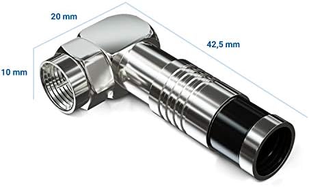 deleyCON 10x złącze kompresyjne F 7.2mm złącze kątowe 90° złącze F na kabel koncentryczny złącze kompresyjne kabla TV SAT wysokie straty odbiciowe solidna konstrukcja pozłacane