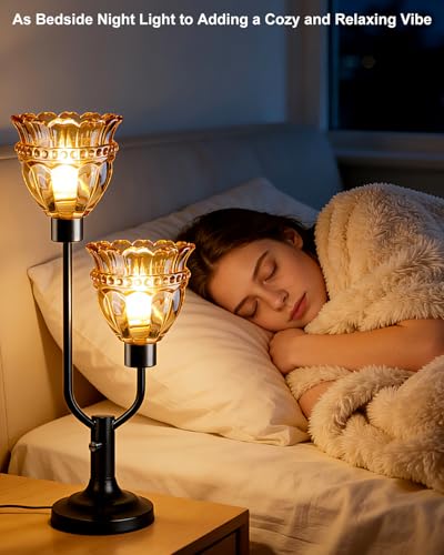 Image of Lightdot Mid Century Modern Table Lamp Dimmable Vintage Black Glass Lamp