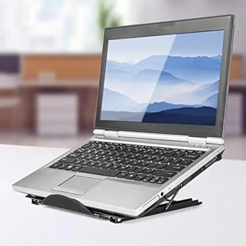 Image of Tithu Mart Metal Mesh Adjustable Laptop Stand, Ventilated Stainless Steel Laptop Holder, Ergonomic Height Adjustable Desk Stand, Portable Cooling Laptop Riser for Universal Laptops (Black)