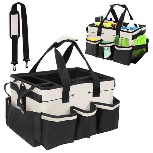 清掃用品収納バッグ 作業用バッグ 多機能ポケット 防水清掃トートバッグ 2way コンパクト設計 ショルダーストラップ付き 取り外し可能な仕切り付き ツールバッグ 工具バッグ 電工バッグ 工具差し入れ 工具入れ 作業バッグ 道具袋 収納ケーススタンドバッグ ツール収納バッグ 収納 オープン (白)