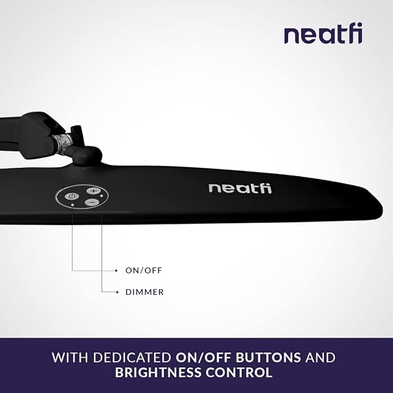 Neatfi Elite HD XL Desk Lamp – 1,600 Lumens, 58 cm Wide Head, 6500K Daylight | Non-Polar Dimming, Adjustable | Office, Study & Home Workspace (58cm, Black) [Energy Class F]