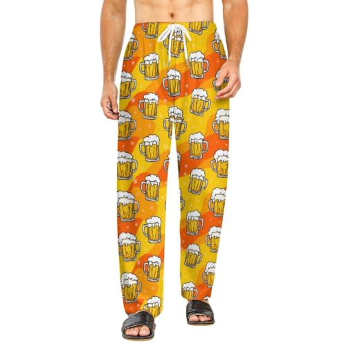 Womens Patterning of Draft Beer Mugs with Foam Sleep Pajama Pants, Absorbent Relaxed Fit PJs for Night Relaxing, Premium Poly Spandex Unisex PJ Bottoms XX-Large