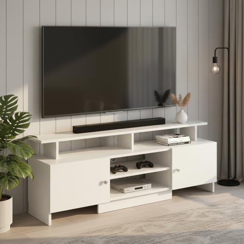 Image of FURNEASER Kashvi Floor Standing TV Unit for Living Room | Modern Engineered Wood TV Cabinet with Open Storage Shelves | Entertainment Center for Upto 55 Inch TV