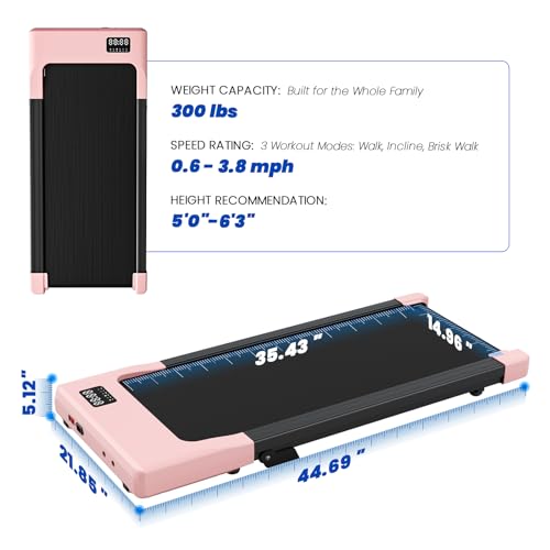 Image of DeerRun Walking Pad with 6% Incline, 3 in 1 Under Desk Treadmill for Home Office & Small Spaces, 2.5HP Quiet Walking Pad Treadmill with 300lb Capacity, 0.6-3.8MPH, App & Remote Control
