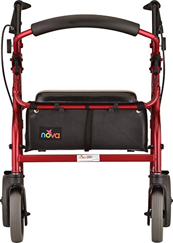 Nova Zoom Rollator Walker With 20” Seat Height, Rolling Walker With Locking Hand Brakes, Padded Seat And 8” Wheels, Color Red #TOP7