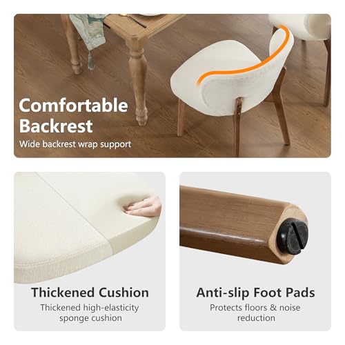 Image of YOUNIKE Dining Chairs Set of 3 Modern Kitchen Dining Room Chairs Beige | Chenille Fabric Upholstered Armless Side Accent Chair with Back Wide Padded Seat Wooden Leg, Soft, Breathable, Comfortable