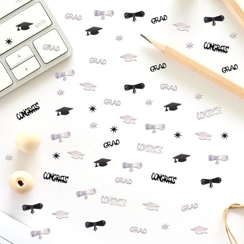 Image of Silver and Black Graduation Confetti 2026, 1000 Pcs Class of 2026 Table Centerpiece Grad Confetti for 2026 Graduation Party Decorations Supplies