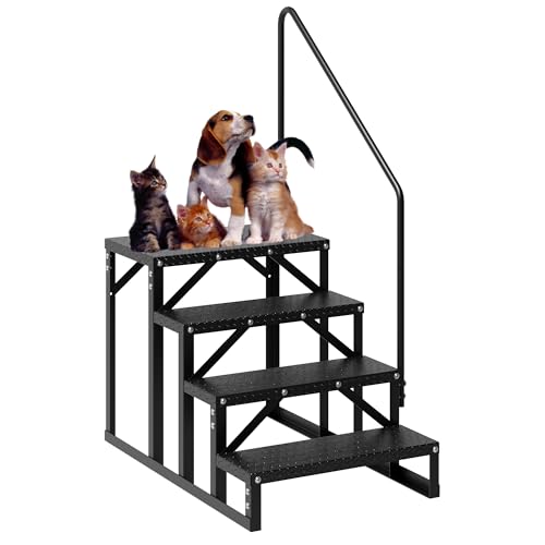 4 Step RV Steps with Handrail, 660 LBS RV Stairs Handrails Ladder with Anti-Slip Panel, Portable Stairs Steps for RV, Mobile Home, Hot Tub, Outdoor 4