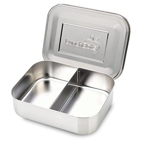 LunchBots Medium Duo Snack Container - Divided Stainless Steel Food Container - Two Sections and a Side - Eco-Friendly - Dishwasher Safe - Stainless Lid - Stainless Steel Cover