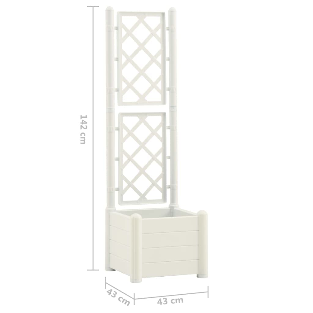 Pflanzkübel mit Spalier 43x43x142 cm Weiß, Blumentopf Groß aus wetterfestem PP, 30 L Volumen, Balkon und Garten, Modernes Design für Indoor Outdoor Nutzung