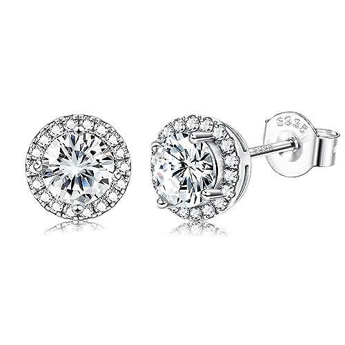 ORAZIO Aretes de Plata Esterlina Para Mujeres y Hombres Round Aretes Redondos con Halo de Diamantes de Imitación Square Aretes de Corchete con Circonitas Cúbicas en Forma de Corazón Cuadrado