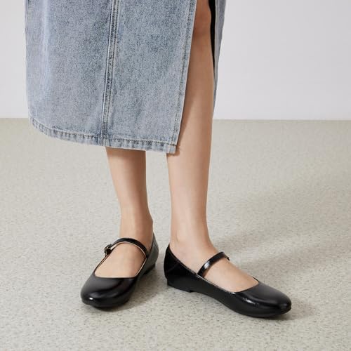 Image of Rekayla Flats for Women Mary Jane Shoes Women Round Toe Ballet Flats with Buckle Strap Comfortable Dress Shoes for Work Casual Daily Wear