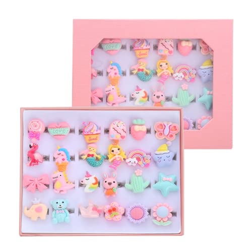 Moliuliu 24Pcs Little Girl Jewel Rings In Box, Adjustable, No Duplication Kids Play Ring,Pretend Play And Dress Up Ring For 4-12 Year Old Girl Birthday Gifts, 3 4 5 6 7 8 9 10 11 12 Year Old Girl Toy Rings For Kids #TOP3