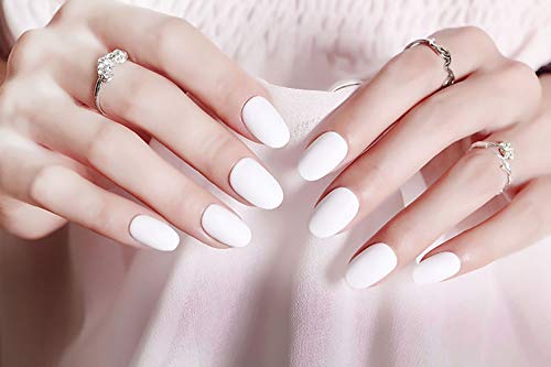Frosted White Press On Nails with Glue for Women, DiscountOne Pure Color Nail File Set Fake Nail Tips, 24pcs (Round)