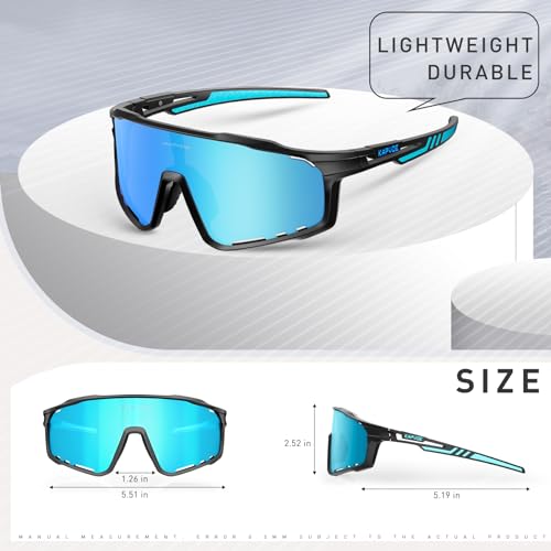 Image of KAPVOE Polarized Cycling Glasses for Men Women Mountain Bike Sunglasses MTB Glasses TR90 Sport Sunglasses UV400 Protection Biking Bicycle Riding Running Triathlon Baseball Golf Cycle Goggles Blue