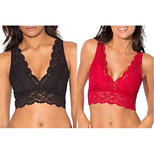 Smart & Sexy Women's Signature Lace Deep V Bralette, Black Hue/No No Red, S #TOP27