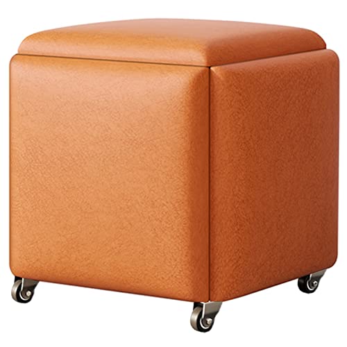 Taburete de almacenamiento multifuncional con ruedas, asiento tapizado apilable para cocina y sala de estar, reposapiés versátil y organizador, diseño que ahorra espacio, fácil movilidad