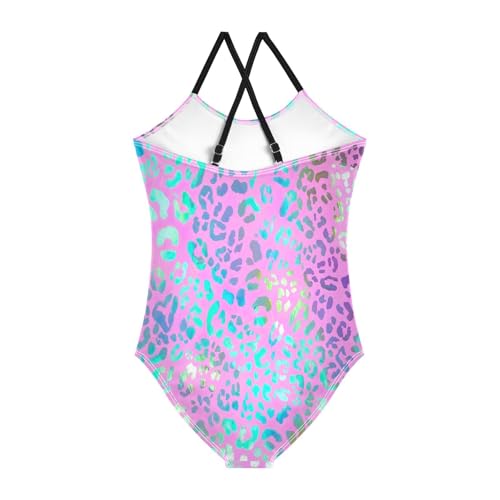 Pastel Leopard Spots Girls' Athletic Swimwear, Summer Beach Bathing Suits Girls, 3-102
