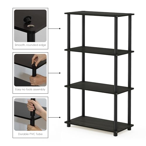 Furinno Turn-N-Tube Storage Shelves, 4-Tier Book Shelf, Corner Shelf, Toolless Open Shelves, for Organization and Storage, Living Room, Bedroom, Entryway, Laundry, Black Espresso - image 5