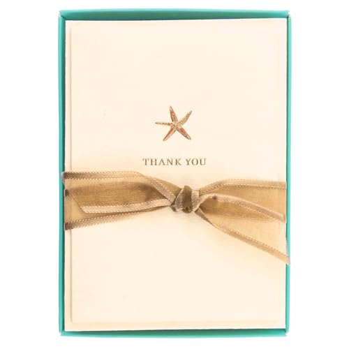 Image of Graphique Starfish La Petite Presse Boxed Notecards - 10 Embossed and Embellished Gold Foil Starfish Blank Cards with Matching Envelopes, 3.25 inch x 4.75 inch