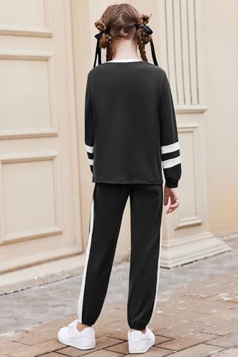 Zaclotre Girls 2 Piece Outfit Fall Long Sleeve Sweatshirt and Jogger Pants with Pockets Kids Tracksuit Sweatsuit Set3