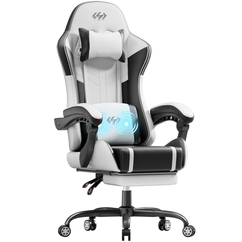 Image of HLDIRECT Gaming Chair, Ergonomic Video Game Seat with 360 Swivel & Lumbar Massage, Computer Chair PU Leather Cushion for Adults Home /Office Use (Black & White)