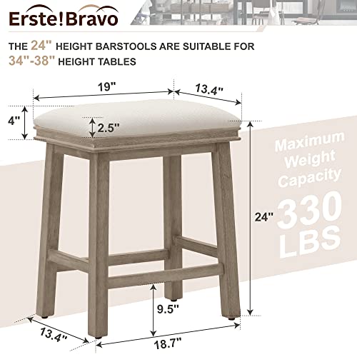 Erste!Bravo White Solid Wood Bar Stools Set Of 4 For Kitchen Counter Counter Height Barstools With Faux Leather Farmhouse Upholstered Stools For 34"-38" Counter Island, White Cushion & Wood Legs #TOP1