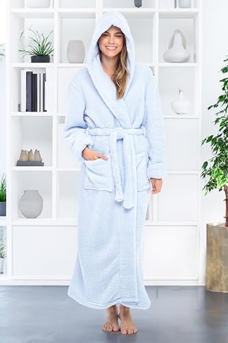 Image of Alexander Del Rossa Womens Fluffy, Fuzzy Robe for Women,Women's Long Hooded Robes, Plus Size
