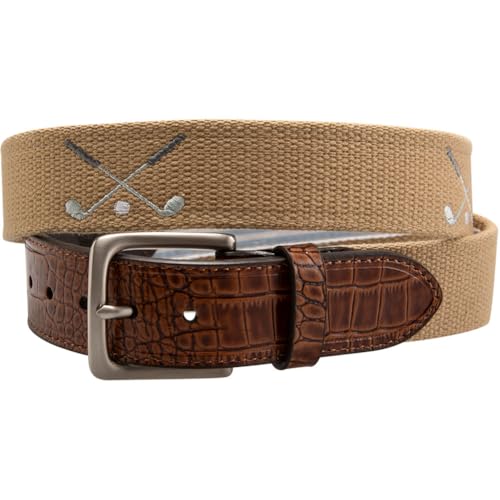 Greg Norman Men's Crossed Clubs Golf Web Belt Khaki 34