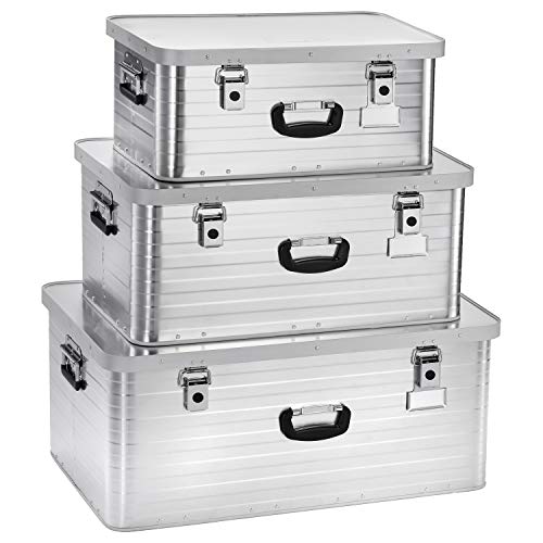 Enders Alubox 47 L + 80 L + 130 L mit 3x Schloss Set - Aluminium Box 1 mm Wandstärke, spritzwasserdicht, stapelbar - Alu Box, Alukiste, Metallbox - verwendbar als Transportbox, Lagerbox, Werkzeugkiste