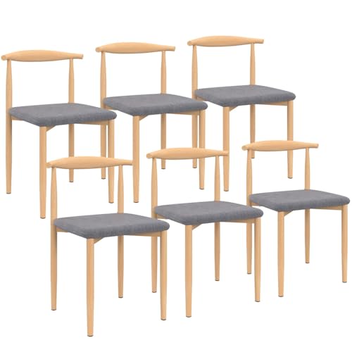 IDMarket - Lot de 6 chaises NOE en Imitation Bois et Assise en Tissu Gris Clair pour Salle à Manger