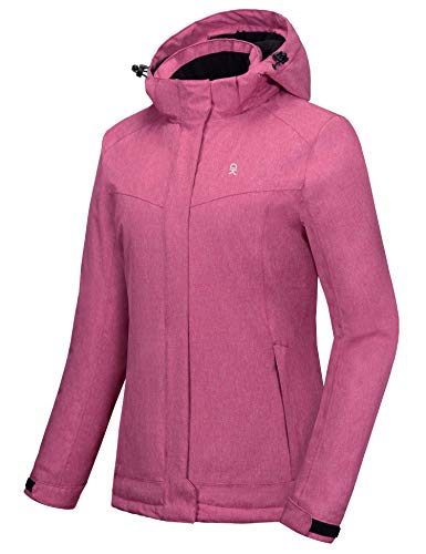 Little Donkey Andy Women's Waterproof Hiking Skiing Jacket with Removable Hood, Fleece Lined Winter Warm Rain Coat Rose XL