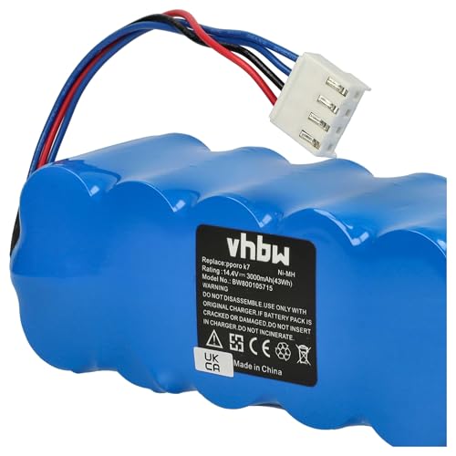 vhbw Akku kompatibel mit Mamirobot K3, K5, K7, KF5, KF7, 416, 461 Staubsauger (3000mAh, 14,4V, NiMH)