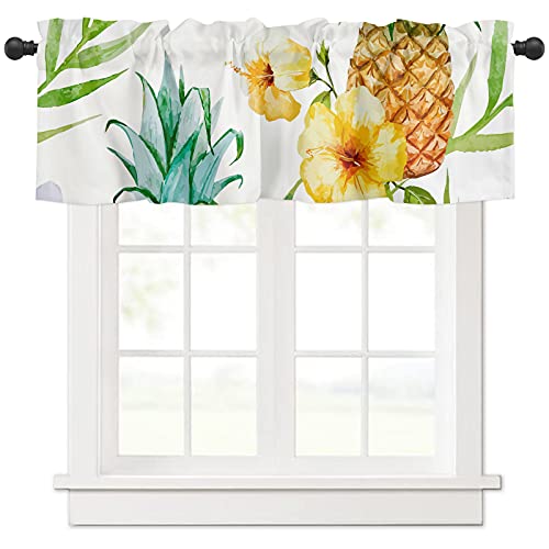 Valance Curtain For Kitchen Windows/ Living Room/ Bedroom/ Cafe, Summer Fresh Pineapple Tropical Palm Leave Beautiful Flower Watercolor Window Curtain Valance Rod Pocket 54 Inch By 18 Inch, 1 Pane #TOP30