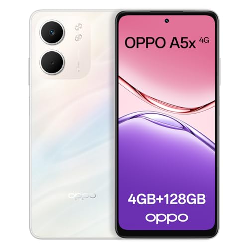 Oppo A5x 4G 4GB+128GB, Entsperrtes Smartphone mit KI, 6,67-Zoll-Display mit 90 Hz, 32-MP-AF-Kamera, 6000-mAh-Akku, IP65-Wasser- und Staubschutz, 45W SUPERVOOC-Blitzladung, Laser White
