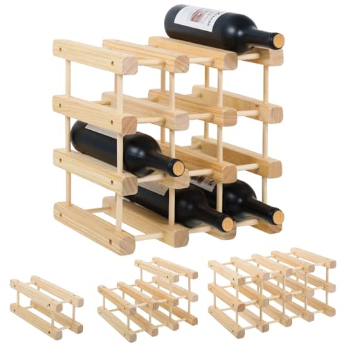 Wooden Wine Rack, 12-Bottle Stackable Solid Wood Wine Rack, Stackable Modular Wine Storage Racks, DIY Assembly Wine Bottle Holder for Inside Cabinet and Countertop (Large)