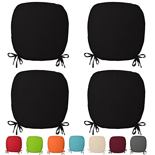 NIGHTS Lot de 4 magnifiques galettes amovibles avec liens Pour chaises de salle à manger ou jardin, Tissu, noir, Size: 38 x 38 cm