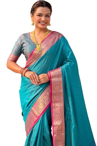 Image of SGF11 Women's Kanjivaram Pure Soft Silk Designer Saree With Blouse Piece