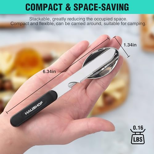 HAUSHOF-4-in-1-Camping-Utensils-2-Pack-Detachable-Stainless-Steel-Spoon-Fork-Knife-Bottle-Opener-Backpacking-Cutlery-for-Traveling-Hiking-Picnic-Barbecue-Outdoor-Flatware-with-Carrying-Bag